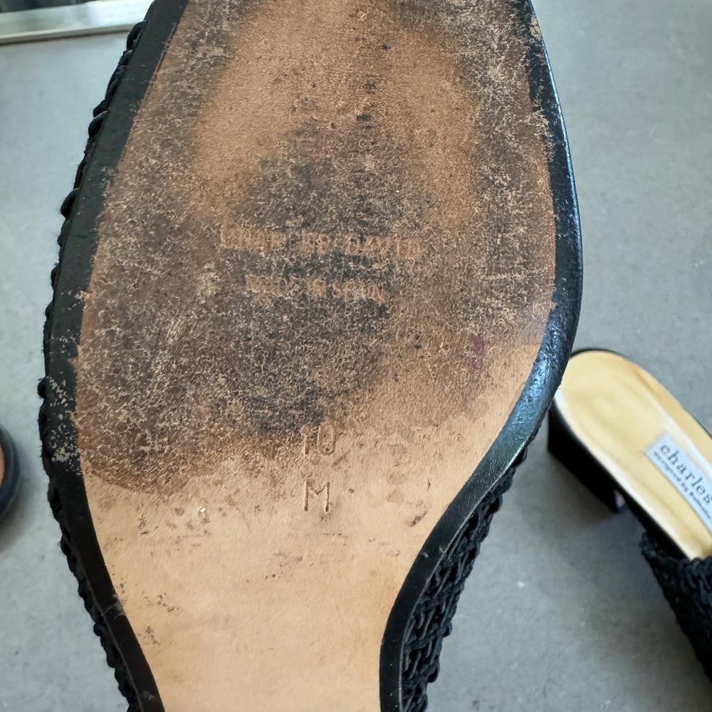 Charles David Taupe Black Mesh Net Leather Mule H… - image 3